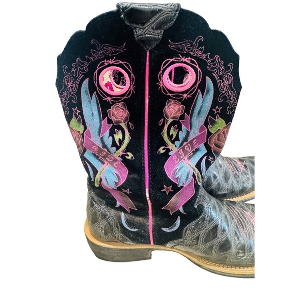 Ariat Rodeobaby Rocker Western Square Toe Coastal Cowboy Boot Black Pink - Picture 6 of 13